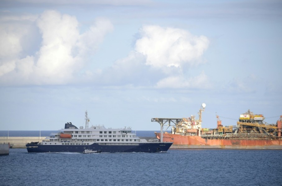 The hantavirus-stricken cruise ship MV Hondius leaving port in Spain's Canary Islands on May 11