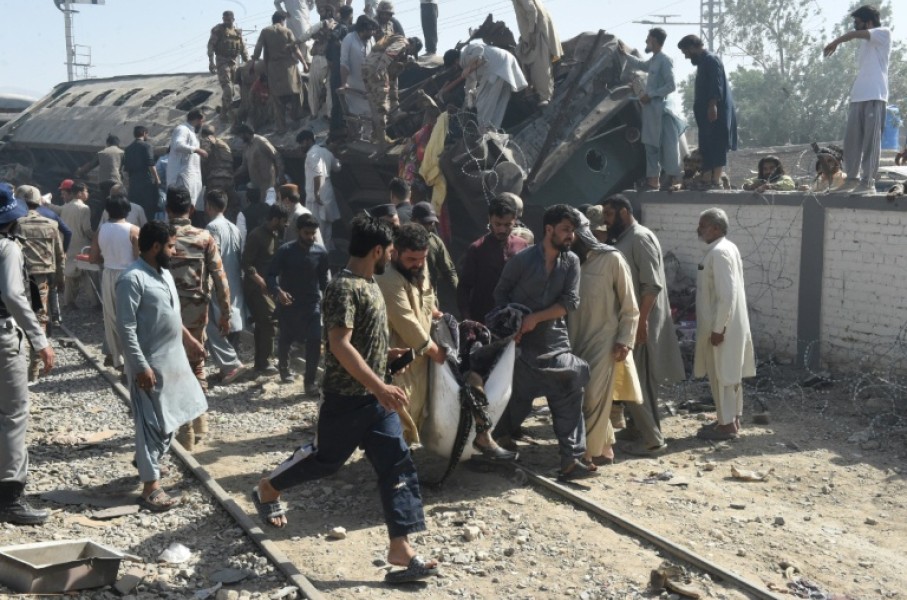 The train was passing a signal in Quetta 'when an explosive-laden car hit one of the carriages', a senior official said, killing at least 24 people
