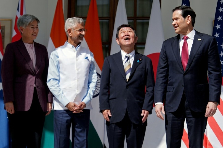 Quad foreign ministers met in New Delhi (L-R): Australia's Penny Wong, India's S. Jaishankar, Japan's Toshimitsu Motegi and US Secretary of State Marco Rubio