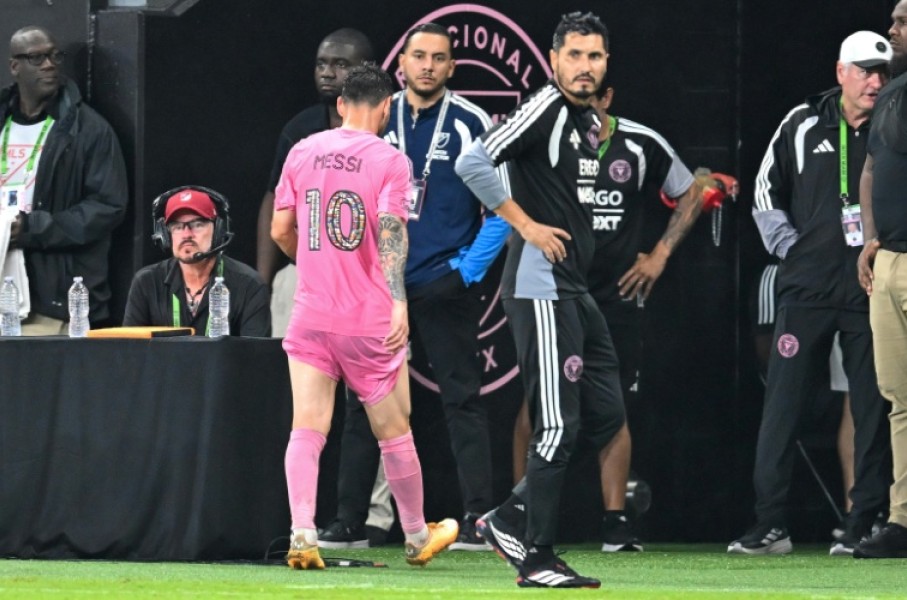 Inter Miami's Argentine forward Lionel Messi leaves the field with what was diagnosed as muscle fatigue in his left hamstring during his team's MLS victory over Philadelphia