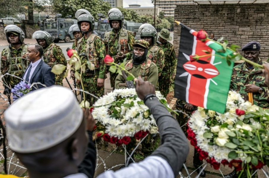 A heavy police presence deterred marches