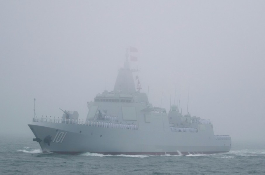 The Renhai-class destroyer Nanchang of the Chinese People's Liberation Army Navy sails off the coast of Qingdao in eastern China