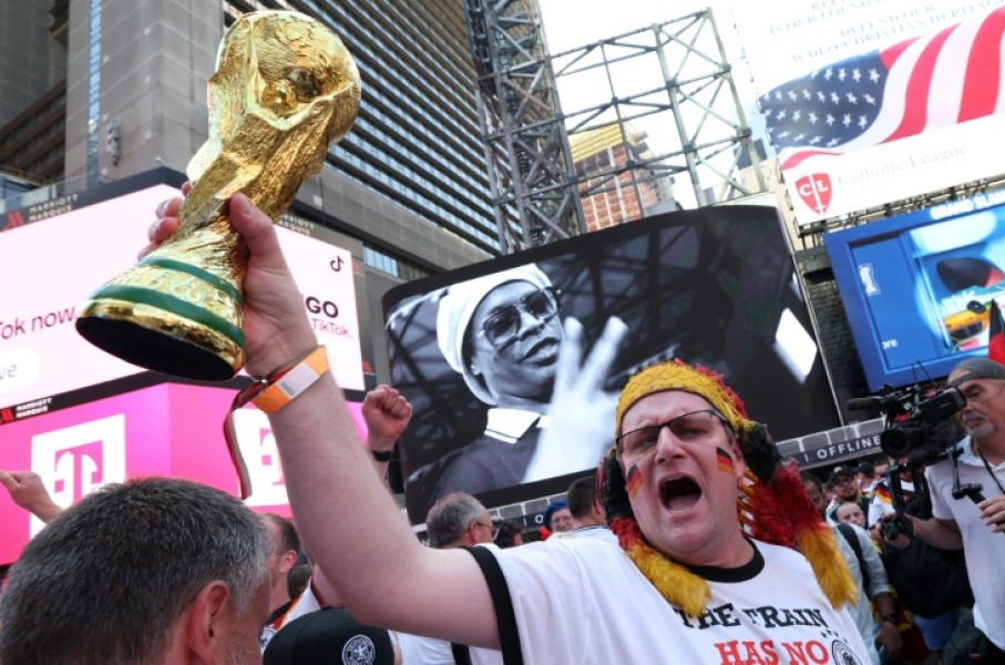 World Cup fans have swarmed on Times Square in New York