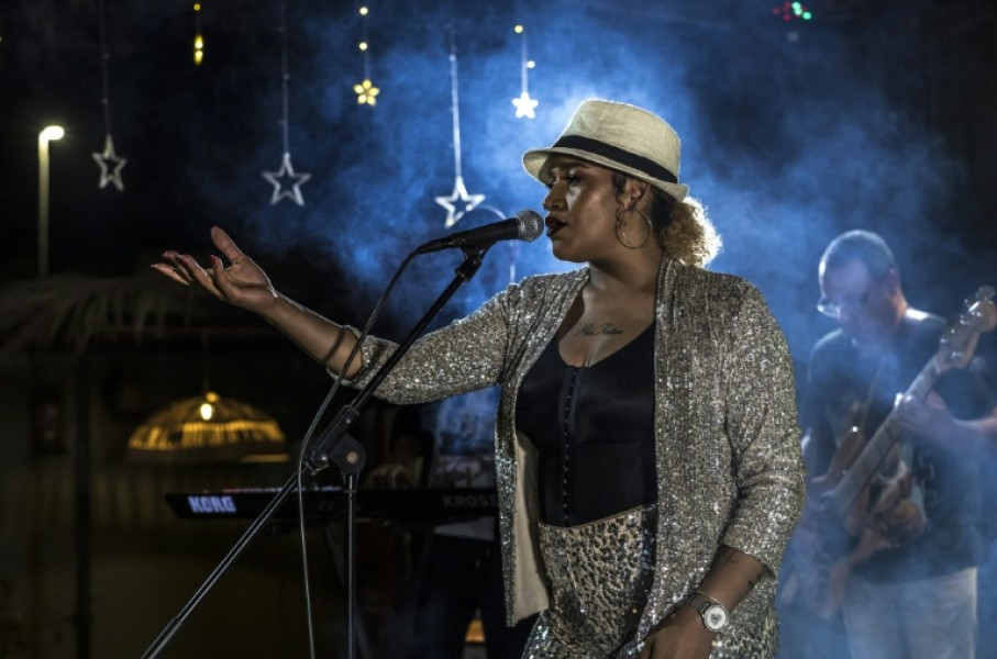 Cape Verde musician Ceuzany Pires performs during filming for the music video for her latest album, in the city of Mindelo
