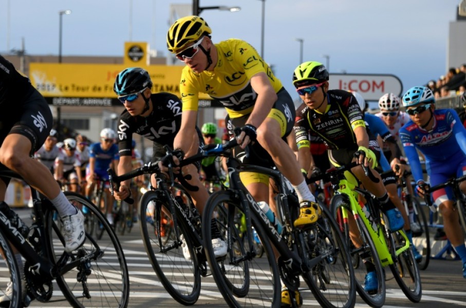 Chris Froome (C), pictured at the 2017 Saitama Criterium, won the Tour de France four times
