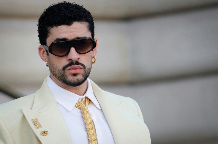 Puerto Rican singer Bad Bunny arrives for the Schiaparelli Haute Couture show