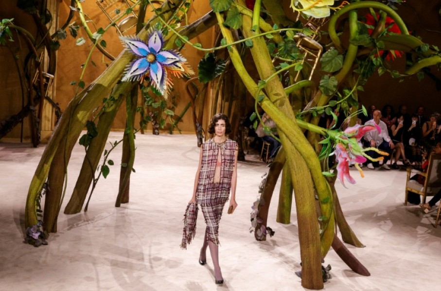 A model at the Chanel show at the Grand palais in Paris