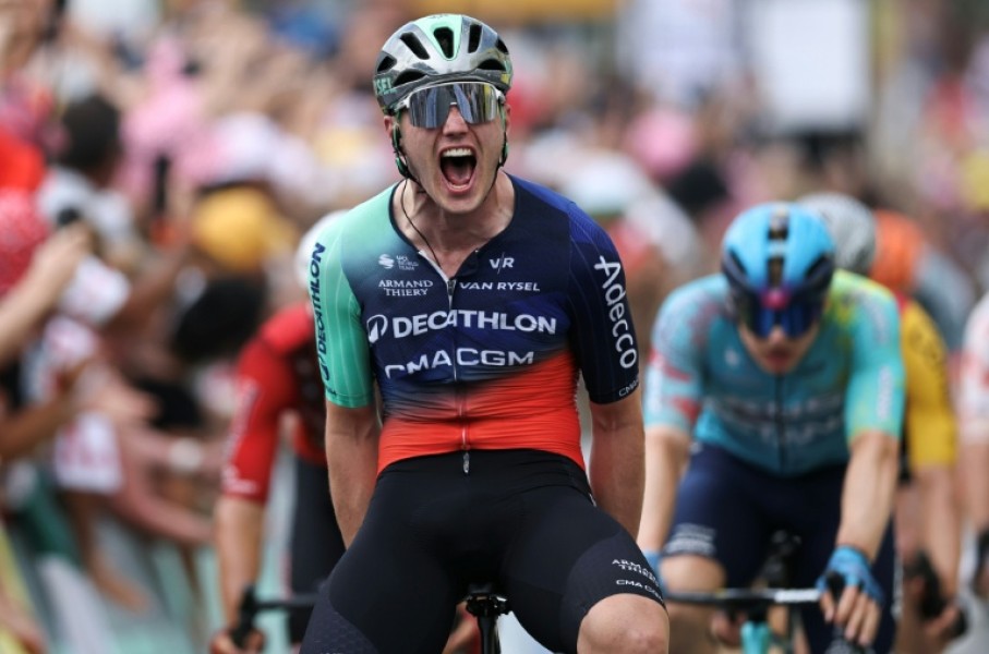 Debutant Olav Kooij surged to a dominant sprint victory on the fifth stage of the Tour de France