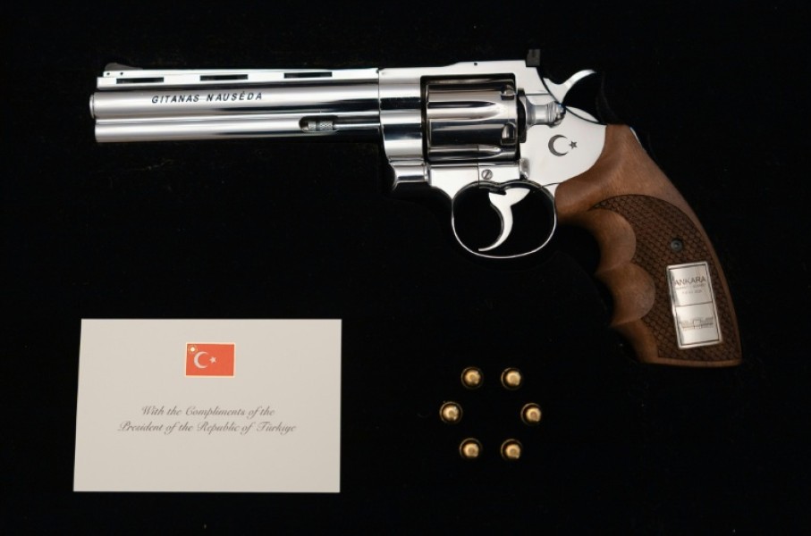 NATO leaders received the highly unusual gift of a revolver and six bullets
