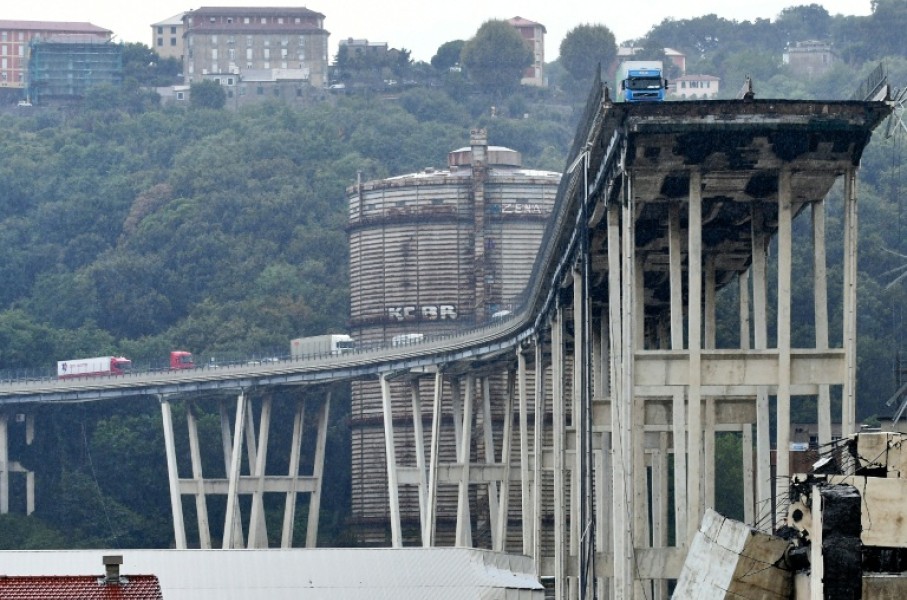 The Morandi Bridge in Genoa, part of a key highway connecting France and Italy, gave way in torrential rain on August 14 2018, sending dozens of vehicles tumbling into the abyss.