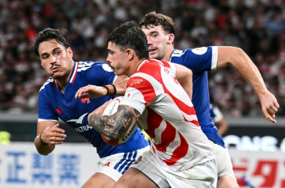 Japan's Dylan Riley makes a run against France in Tokyo during his side's 42-15 defeat