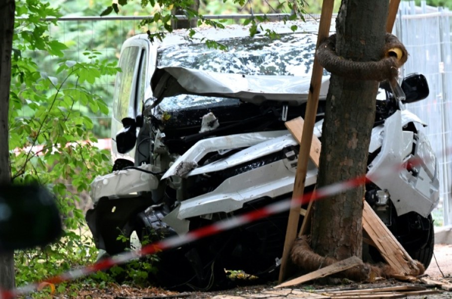 View of the vehicle used in the ramming attack which killed one person and injured 16 others