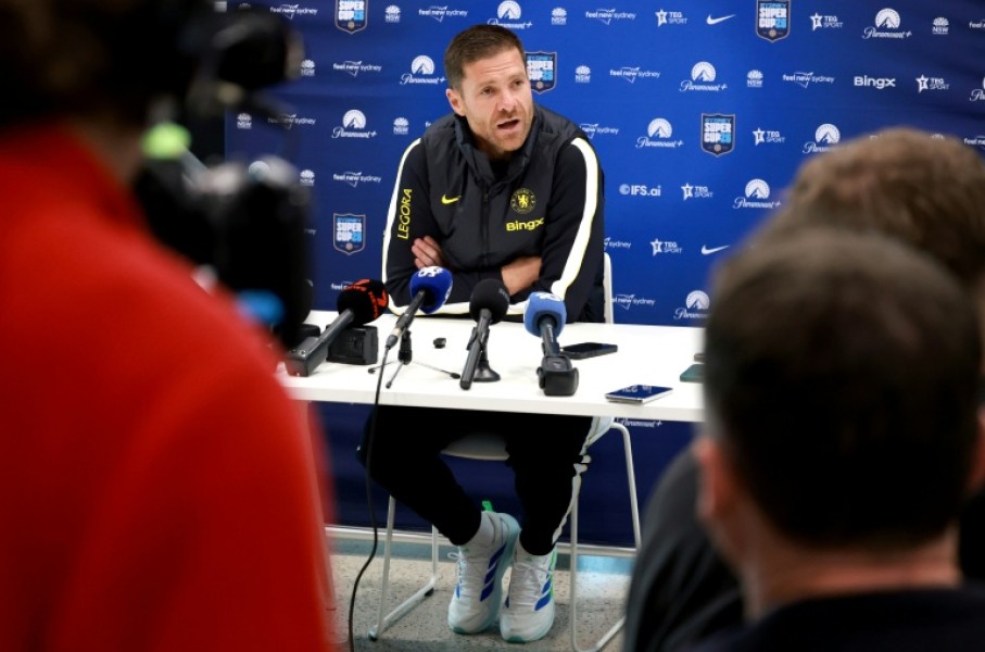 Chelsea manager Xabi Alonso speaks at a press conference in Sydney