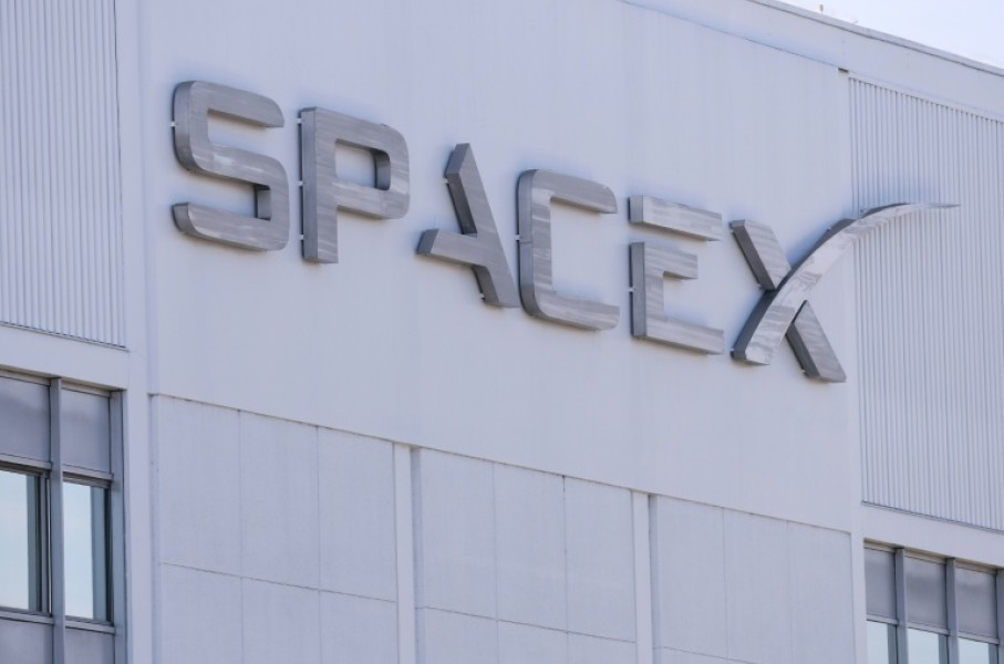 SpaceX signage is displayed outside a Space Exploration Technologies Corp. facility in Hawthorne, California in March 2026
