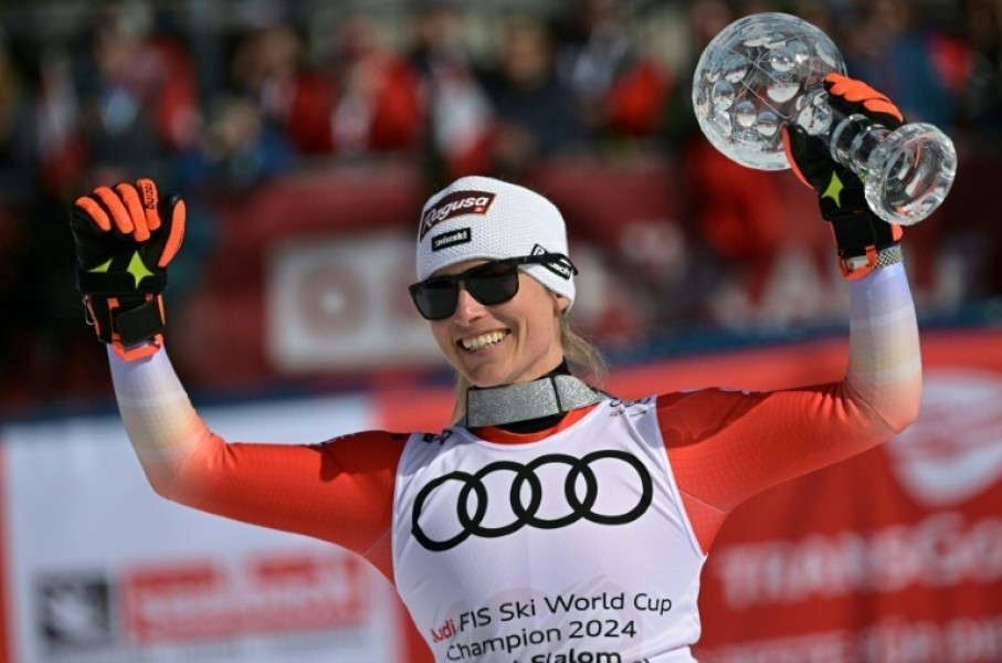 Swiss skier Lara Gut Behrami with her second overall World Cup Crystal Globe