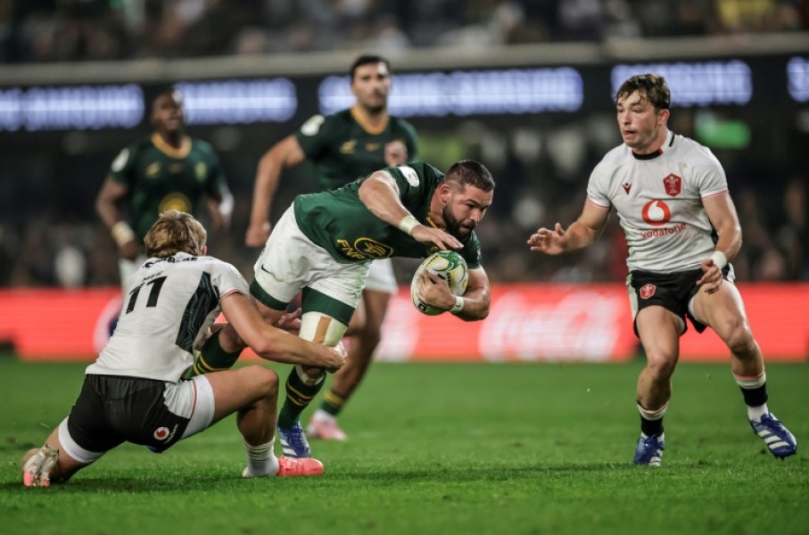South Africa scrum-half Cobus Reinach (C) playing against Wales in a 2026 Nations Championship Test in Durban.