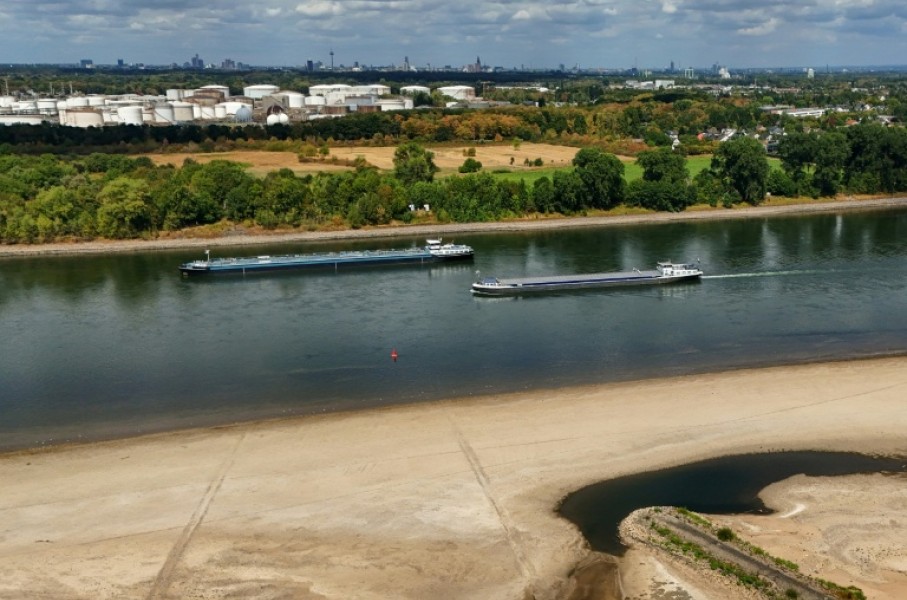 The Rhine river in Germany has dried to a narrow channel in parts