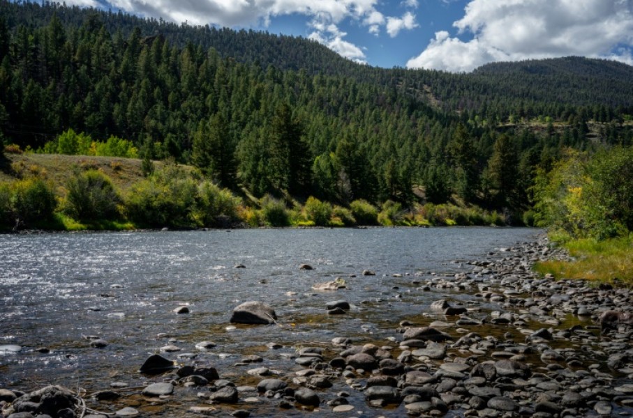 The Rio Grande river is seen flowing in Rio Grande National Forest, Colorado