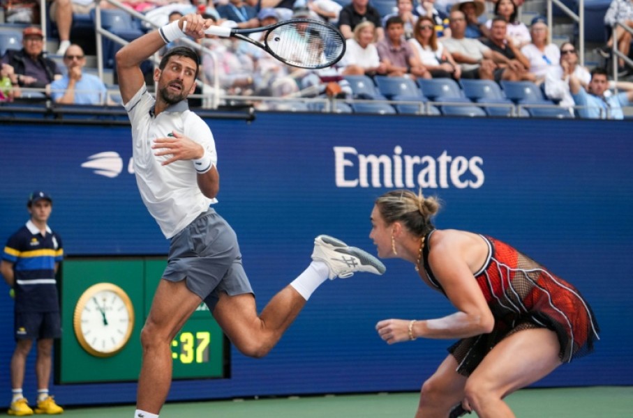 Novak Djokovic and Aryna Sabalenka lost a mixed doubles clash to Katerina Siniakova and Henry Patten