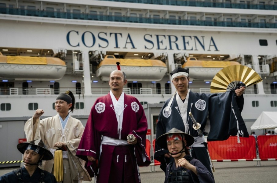 A welcoming ceremony featuring a samurai performance that drew condemnation in South Korea