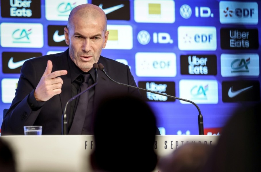 New France coach Zinedine Zidane speaks at a press conference in Paris on Friday after naming his first squad since being appointed