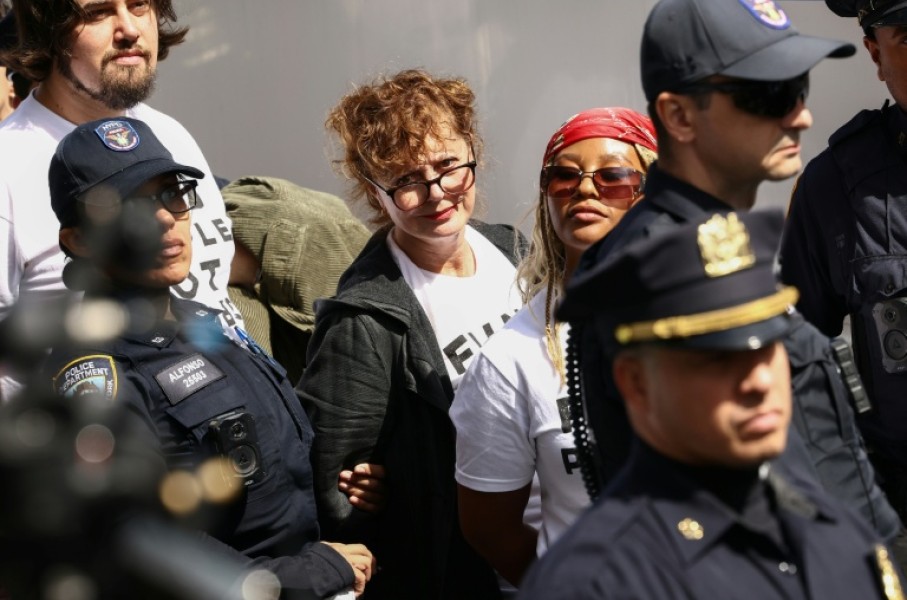Susan Sarandon was among those apparently detained by New York police as pro-Palestinian demonstrators blocked First Avenue near the United Nations headquarters building, ahead of Israel's Prime Minister Benjamin Netanyahu's address