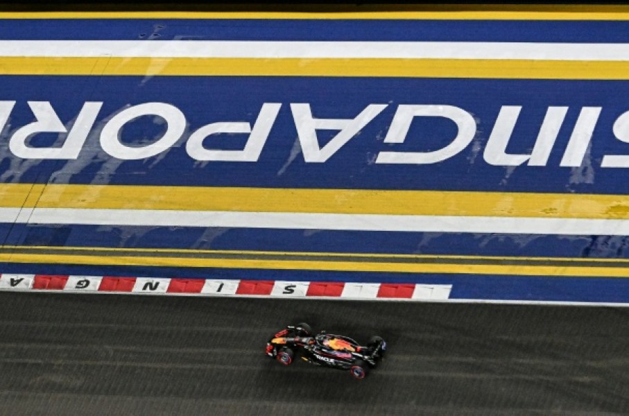 Red Bull's Max Verstappen drives at the Singapore Grand Prix last year, whert he finished second to George Russell's Mercedes