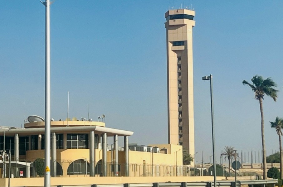 (FILES) An air traffic control tower is seen at King Khalid International Airport in Riyadh on September 19, 2026.