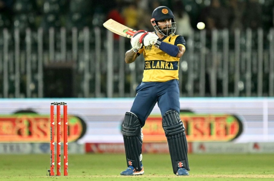 Sri Lanka's captain Kusal Mendis plays a shot during the third T20 international cricket match between Pakistan and Sri Lanka at the Rawalpindi Cricket Stadium