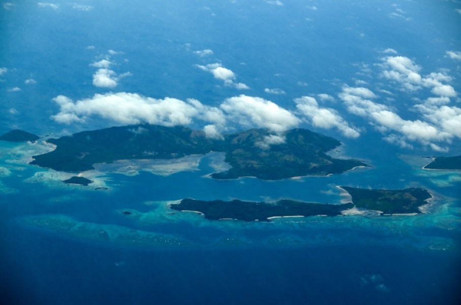 Aerial view of an island of Fiji.