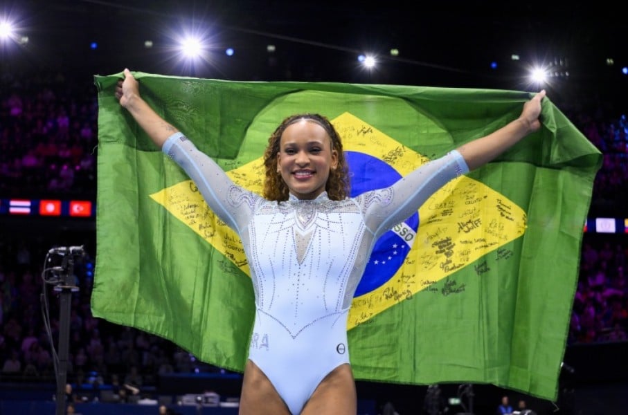 Brazil's Rebeca Andrade returned after a two-year break to take gold in the vault at the world gymnastics championships in Rotterdam