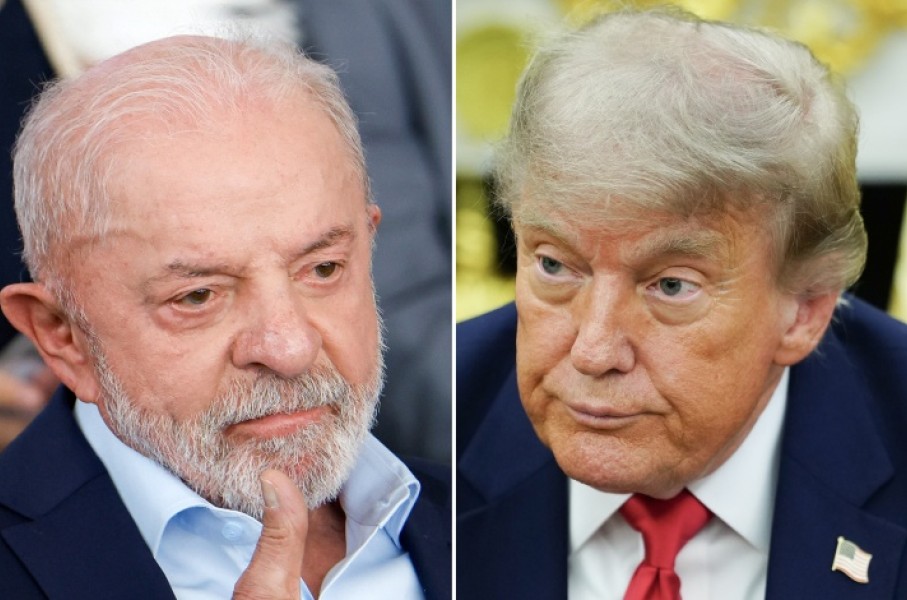 (COMBO) This combination of file pictures shows Brazil's President Luiz Inacio Lula da Silva, who just won a fourth term, and US President Donald Trump