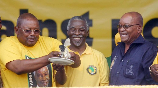 Terror Lekota (L), South African President Thabo Mbeki (C) and African National Congress party Deputy President Jacob Zuma (R) are pictured 13 January 2007 during party's 95th anniversary Witbank South Africa in the eastern town of Witbank.