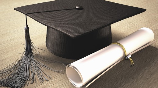 Graduation certificate and mortar board.