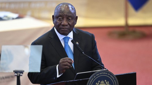 President Cyril Ramaphosa gestures as he delivers the State of the Nation (SONA) address. AFP/Pool