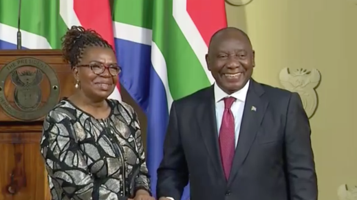 President Cyril Ramaphosa and new Social Development Minister Dina Pule. 