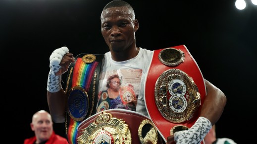  Zolani Tete celebrates with the IBF International and Commonwealth Super Bantamweight belt after knocking out Jason Cunningham in the IBF International and Commonwealth Super Bantamweight Title fight between Jason Cunningham and Zolani Tete at OVO Arena Wembley on July 02, 2022 in London, England. (Photo by James Chance/Getty Images)