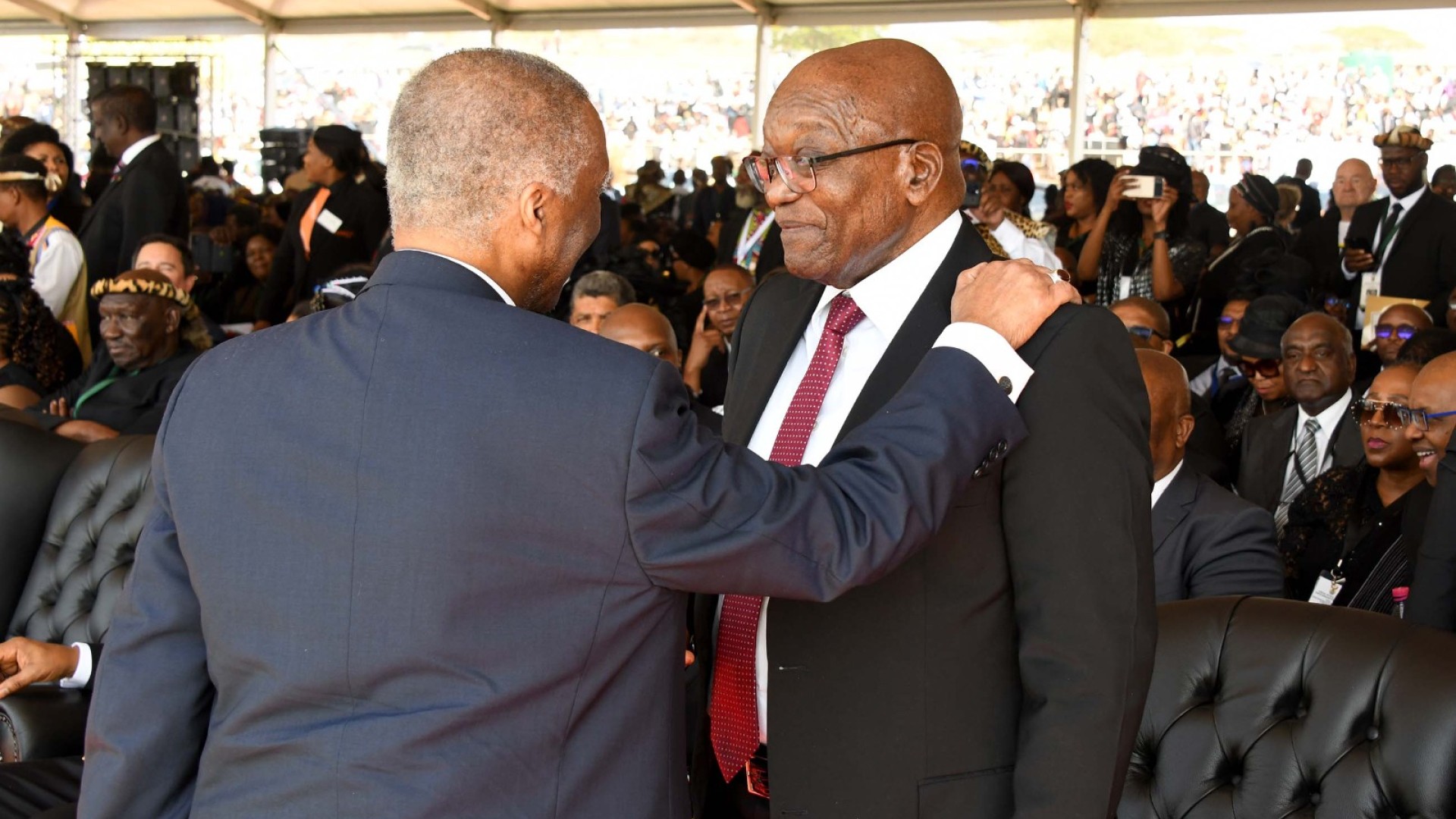 Former Presidents Thabo Mbeki and Jacob Zuma at the funeral service of Prince Mangosuthu Buthelezi