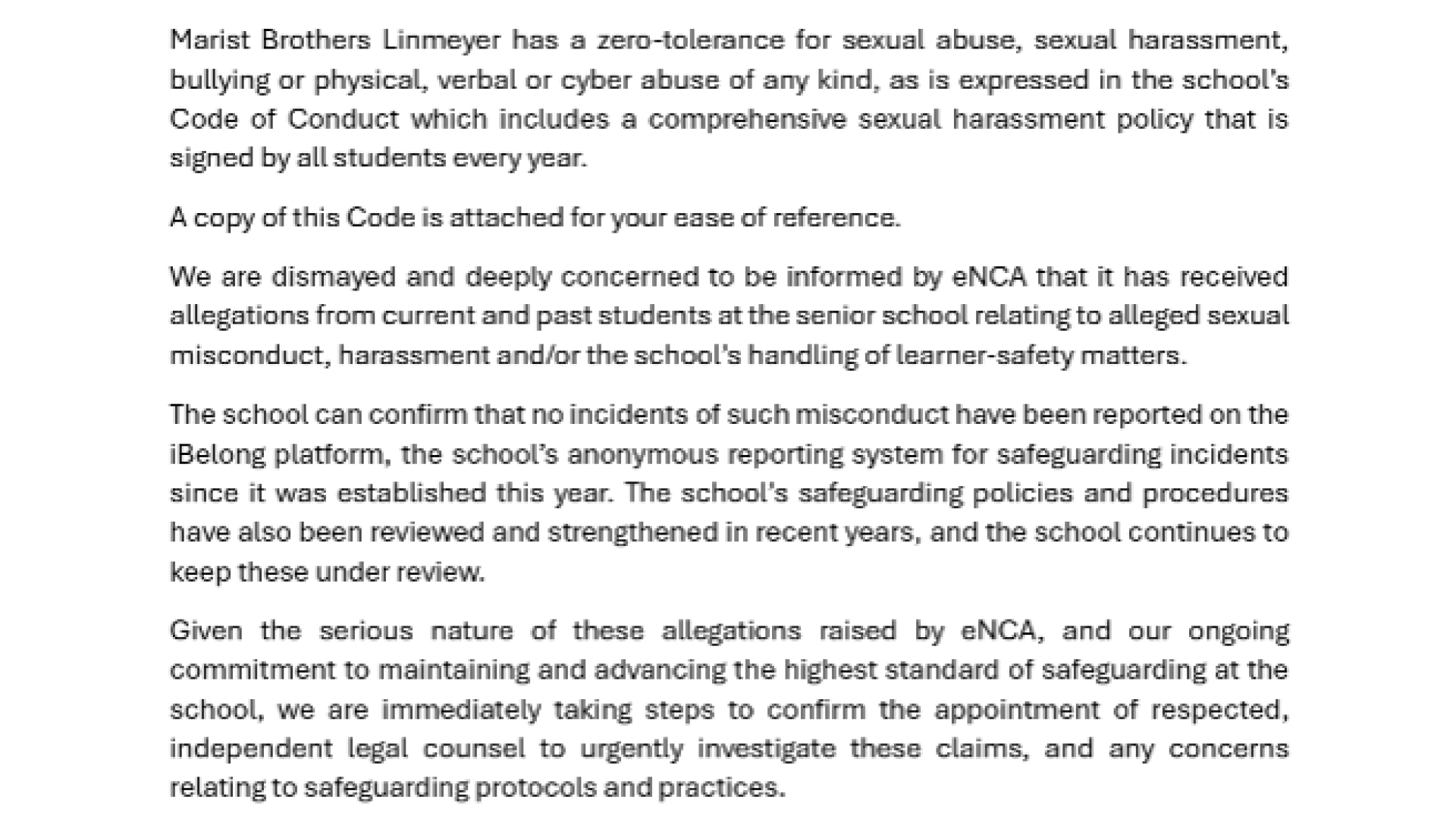 Marist Brothers Linmeyer statement part1