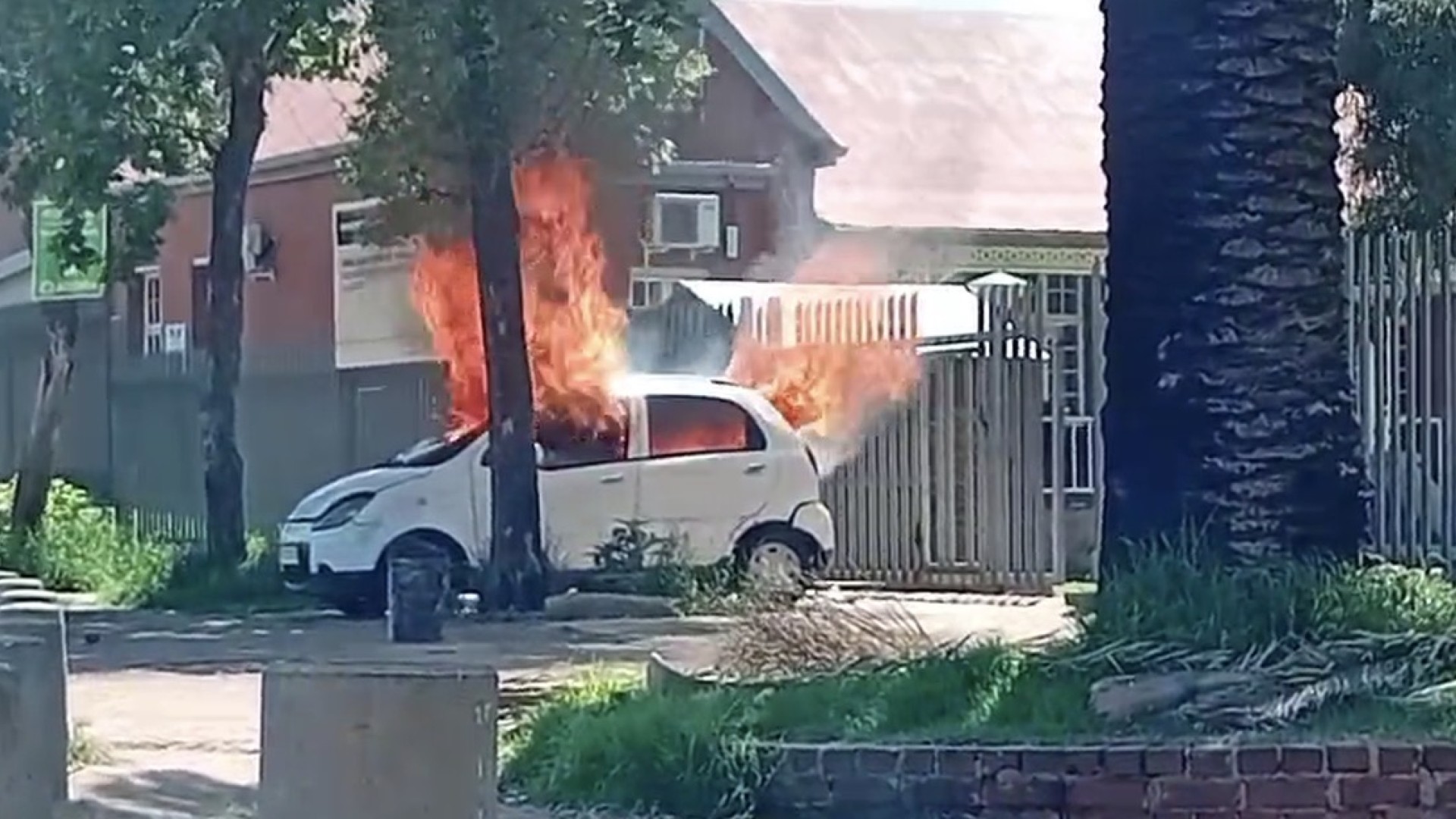 A vehicle has been torched in the Constitutional Hill Human Rights Precinct. Supplied
