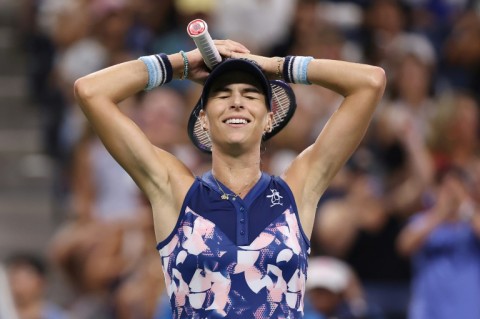 Ajla Tomljanovic celebrates victory over Liudmila Samsonova at the US Open on Sunday