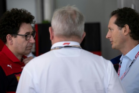 John Elkann (R) says he has faith in Ferrari team principal Mattia Binotto (L) to reconquer the F1 summit