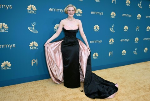 Actress Elle Fanning stunned in a black and pink gown at the Emmys