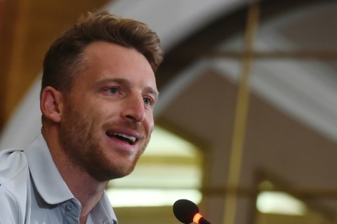 England's Twenty20 captain Jos Buttler speaks during a press conference in Karachi