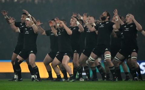 New Zealand's players perform a haka during the Rugby Championship match between Australia and New Zealand in Melbourne