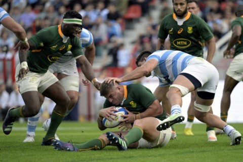 South Africa hooker Malcolm Marx (centre) scored two tries in the Springboks' 36-20 victory over Argentina in a pulsating contest in Buenos Aires