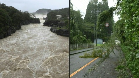 Japan: Swollen river and debris on roads after Typhoon Nanmadol