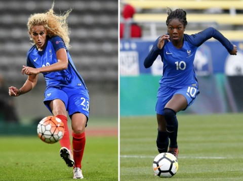 Kheira Hamraoui (L) and fellow France midfielder Aminata Diallo (R)