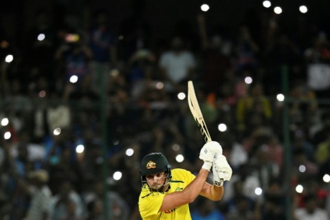 In focus: Tim David watches the ball on his way to 54 in Hyderabad 