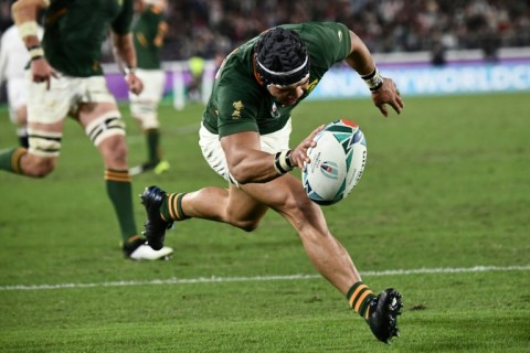 South Africa's wing Cheslin Kolbe scored as South Africa beat England in the last World Cup final in Yokohama in  November 2019